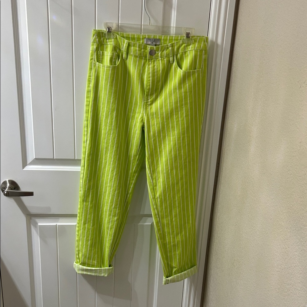 Victor Glemaud Lime and White Striped Pants